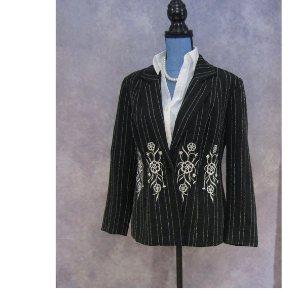 Fleur Black & White Embroidered Jacket Blazer 10 - Picture 1 of 6